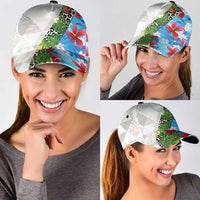 Hawaiian Tropical Flowers and Leaves Classic Cap Leopard Pattern Half White Blue Version LT03