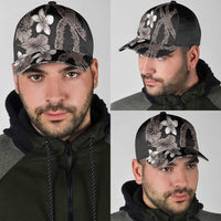 Hawaiian Tropical Flowers and Maile Pikake Classic Cap Polynesian Tribal Pattern Grayscale Mode LT03