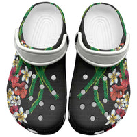 Hawaiian Tropical Flowers and Maile Pikake Clogs Shoes Polynesian Tribal Pattern Black Color