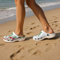 Hawaiian Tropical Flowers and Maile Pikake Clogs Shoes Polynesian Tribal Pattern White Color LT03 - Polynesian Pride