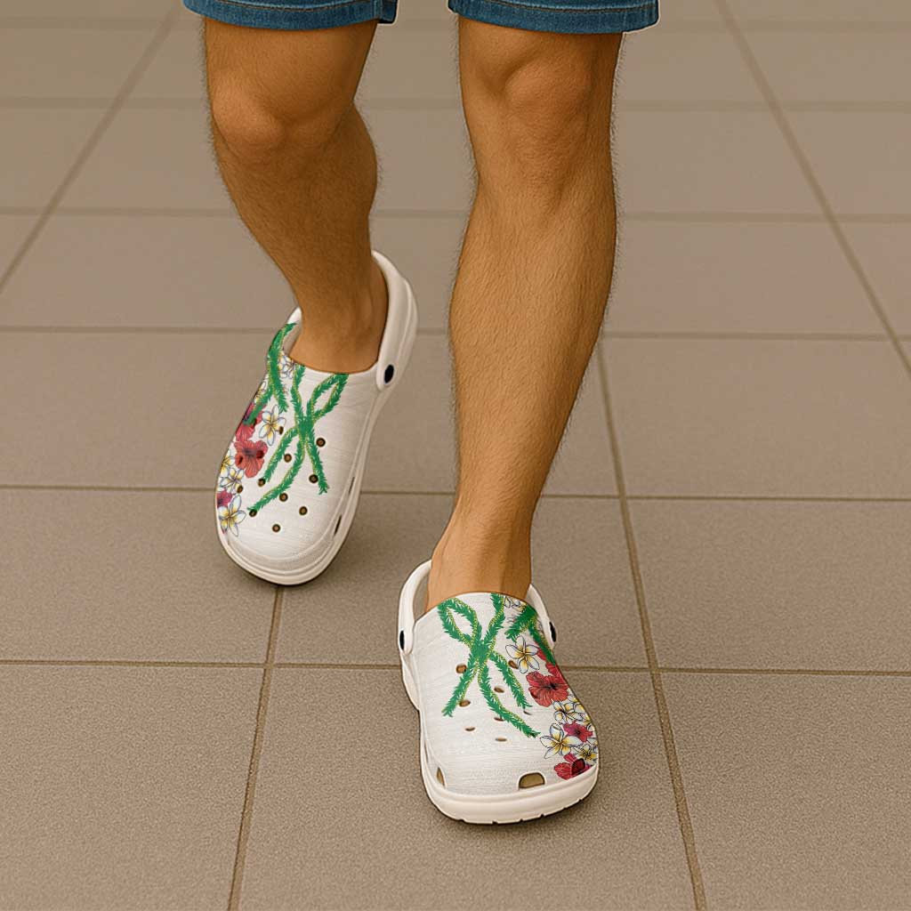 Hawaiian Tropical Flowers and Maile Pikake Clogs Shoes Polynesian Tribal Pattern White Color LT03 - Polynesian Pride