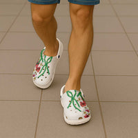 Hawaiian Tropical Flowers and Maile Pikake Clogs Shoes Polynesian Tribal Pattern White Color LT03 - Polynesian Pride