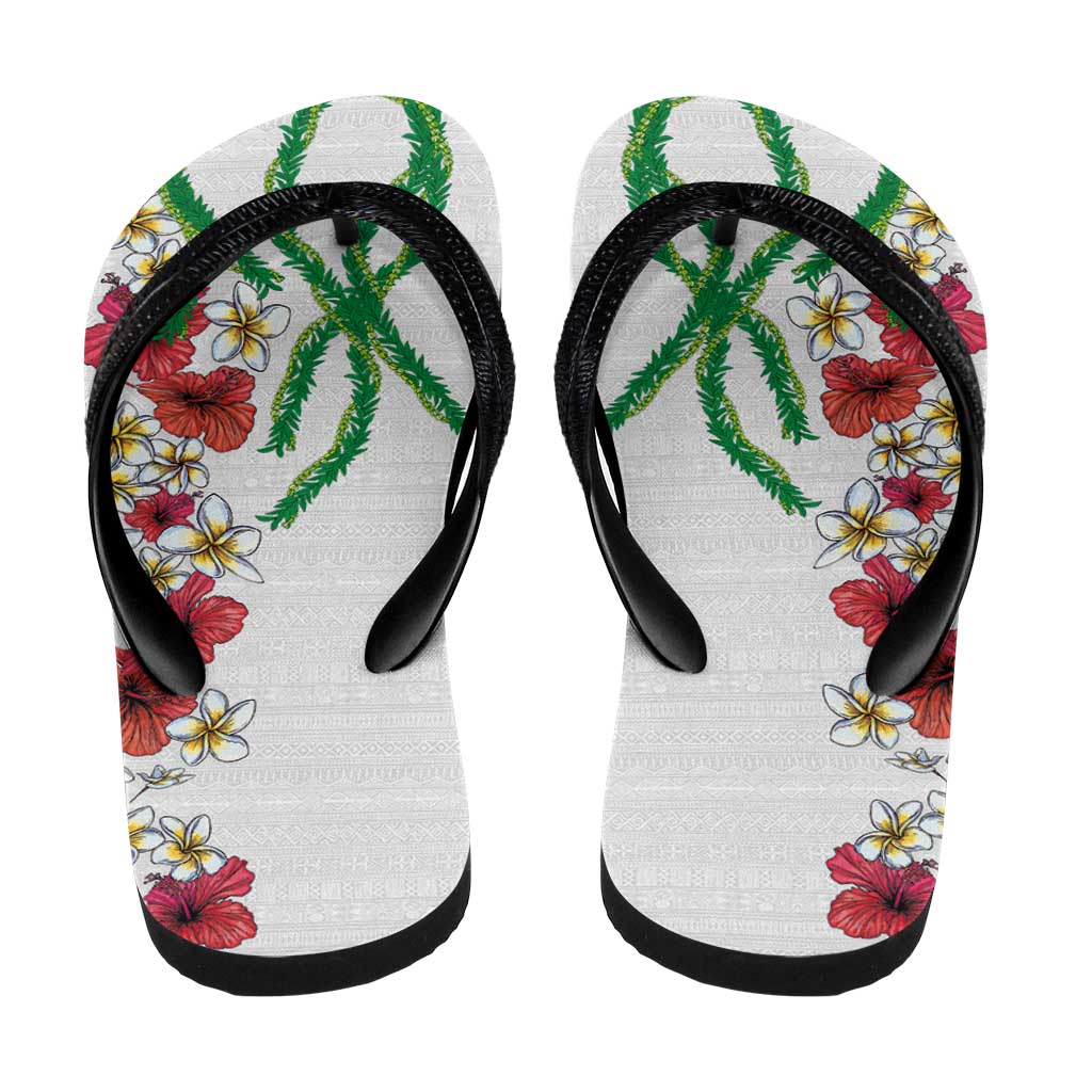 Hawaiian Tropical Flowers and Maile Pikake Flip Flops Polynesian Tribal Pattern White Color LT03 - Polynesian Pride