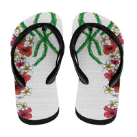 Hawaiian Tropical Flowers and Maile Pikake Flip Flops Polynesian Tribal Pattern White Color LT03 - Polynesian Pride