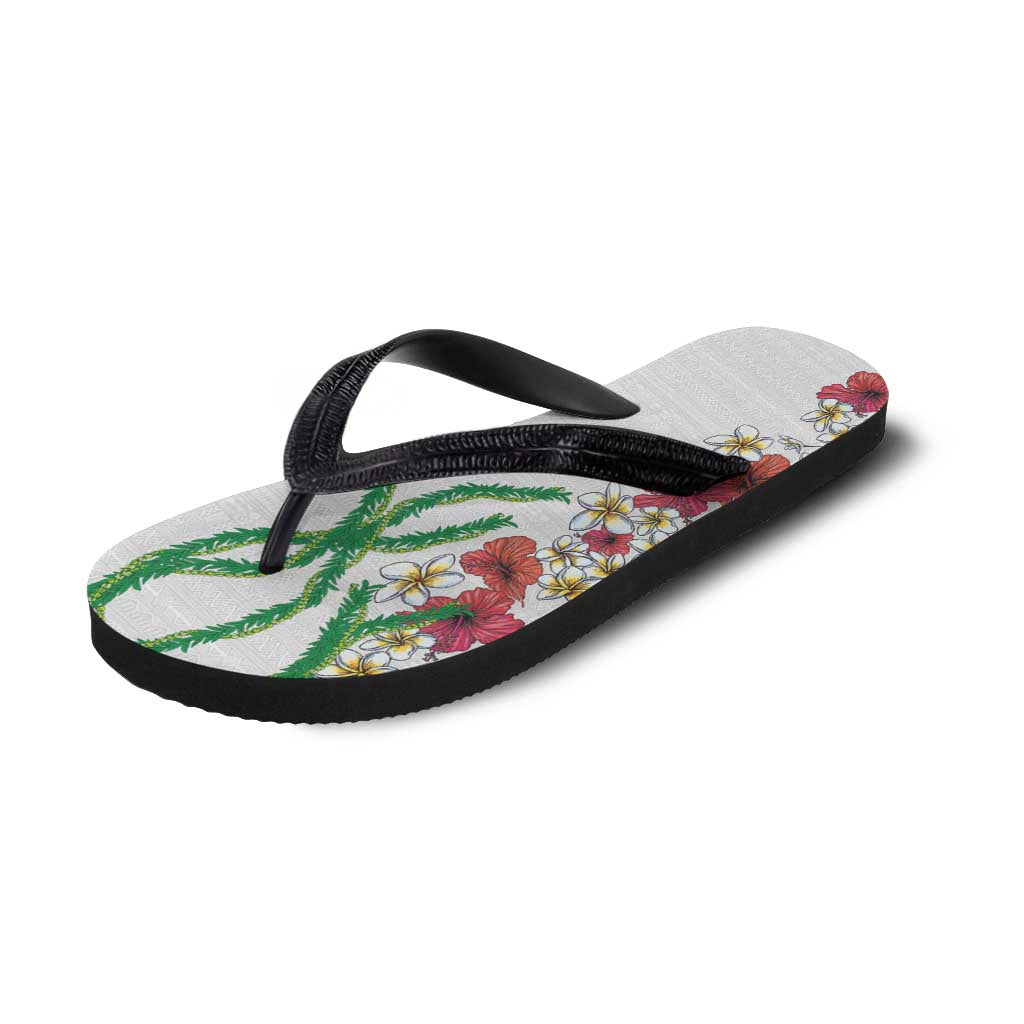 Hawaiian Tropical Flowers and Maile Pikake Flip Flops Polynesian Tribal Pattern White Color LT03 - Polynesian Pride