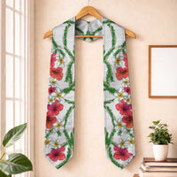 Hawaiian Tropical Flowers and Maile Pikake Graduation Stole Polynesian Tribal Pattern White Color