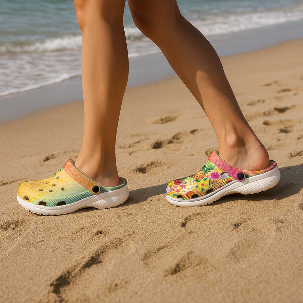 Hawaiian Tropical Fruits and Plants Clogs Shoes Kakau Pattern Summer Vibe