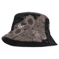 Hawaiian Tropical Plants and Chameleon Bucket Hat Polynesian Art Grayscale LT03