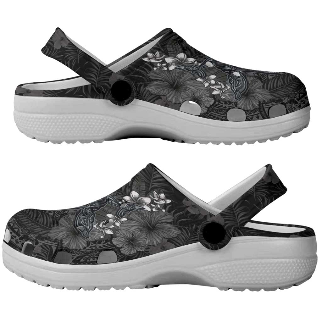 Hawaiian Tropical Plants and Tribal Whales Clogs Shoes Polynesian Art Tattoo Grayscale LT03 - Polynesian Pride