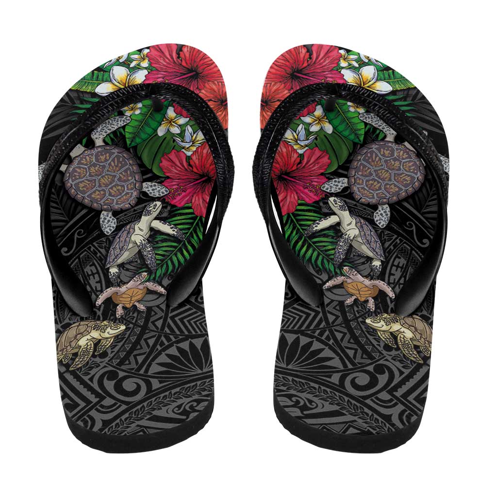 Hawaiian Tropical Plants and Turtles Flip Flops Polynesian Art Motifs