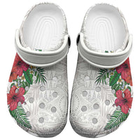 Hawaiian Tropical Plants Clogs Shoes Kakau Tattoo and Polynesian Pattern Half Black White LT03 White - Polynesian Pride