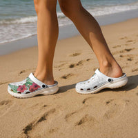 Hawaiian Tropical Plants Clogs Shoes Kakau Tattoo and Polynesian Pattern Half Black White LT03 - Polynesian Pride