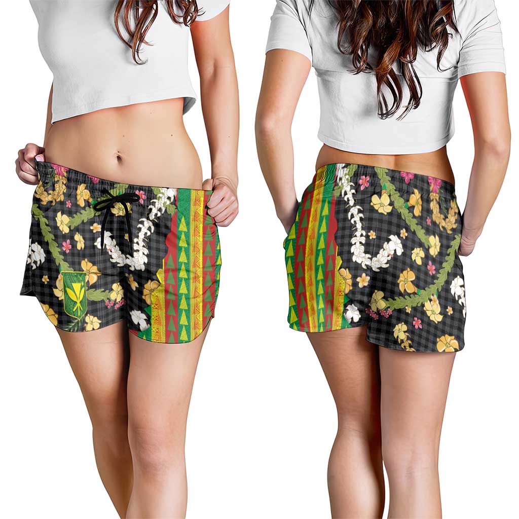 Hawaiian Tropical Plants Lei Shorts for Women Kanaka Maoli Tribal with Palaka Motifs LT03 - Polynesian Pride
