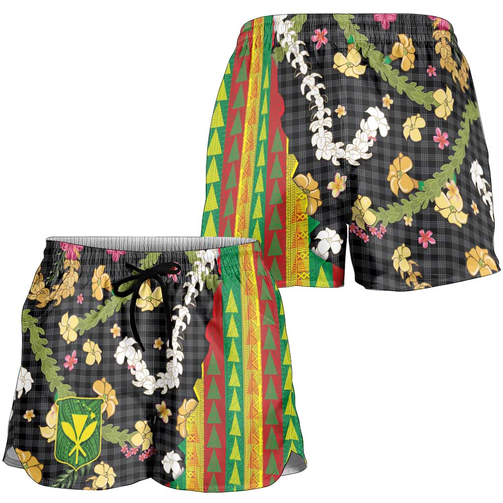 Hawaiian Tropical Plants Lei Shorts for Women Kanaka Maoli Tribal with Palaka Motifs LT03 - Polynesian Pride