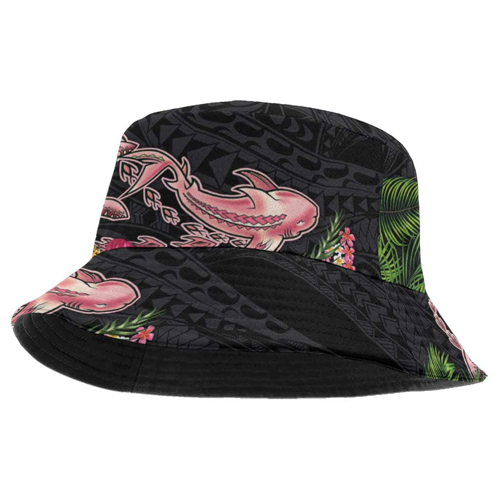 Hawaiian Tropical Plants Turtle and Shark Bucket Hat Polynesian Art Tattoo LT03