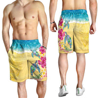 Hawaiian Tropical Plants Turtles Shorts for Men Watercolor Style - Polynesian Pride