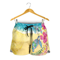 Hawaiian Tropical Plants Turtles Shorts for Women Watercolor Style - Polynesian Pride