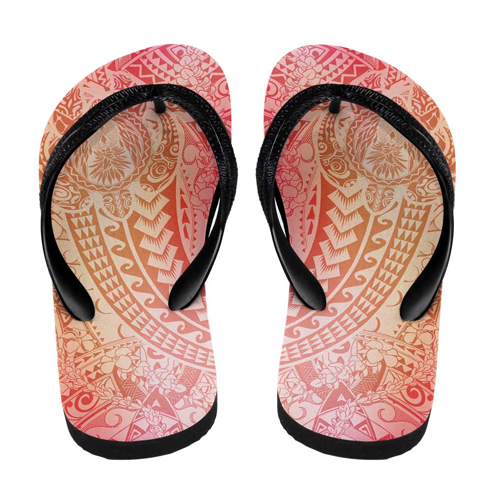 Hawaiian Turtles and Leis Flip Flops Tribal Kakau Pattern Peach Fuzz Color