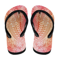Hawaiian Turtles and Leis Flip Flops Tribal Kakau Pattern Peach Fuzz Color