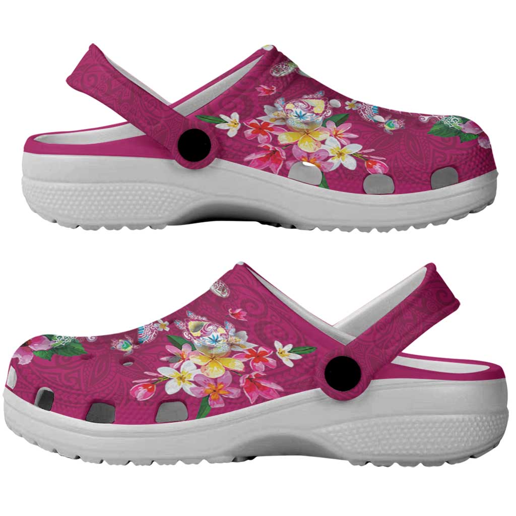 Hawaiian Turtles and Tropical Plants Clogs Shoes Pink Watercolor