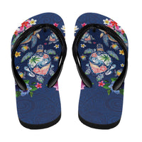 Hawaiian Turtles and Tropical Plants Flip Flops Blue Watercolor
