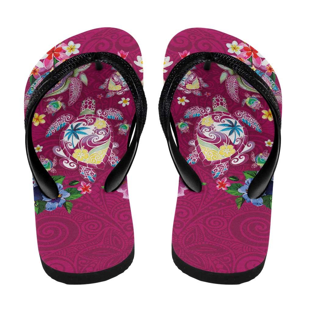 Hawaiian Turtles and Tropical Plants Flip Flops Pink Watercolor