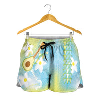 Hawaiian Ukulele Avocado Shorts for Women Leis and Polynesian Pattern