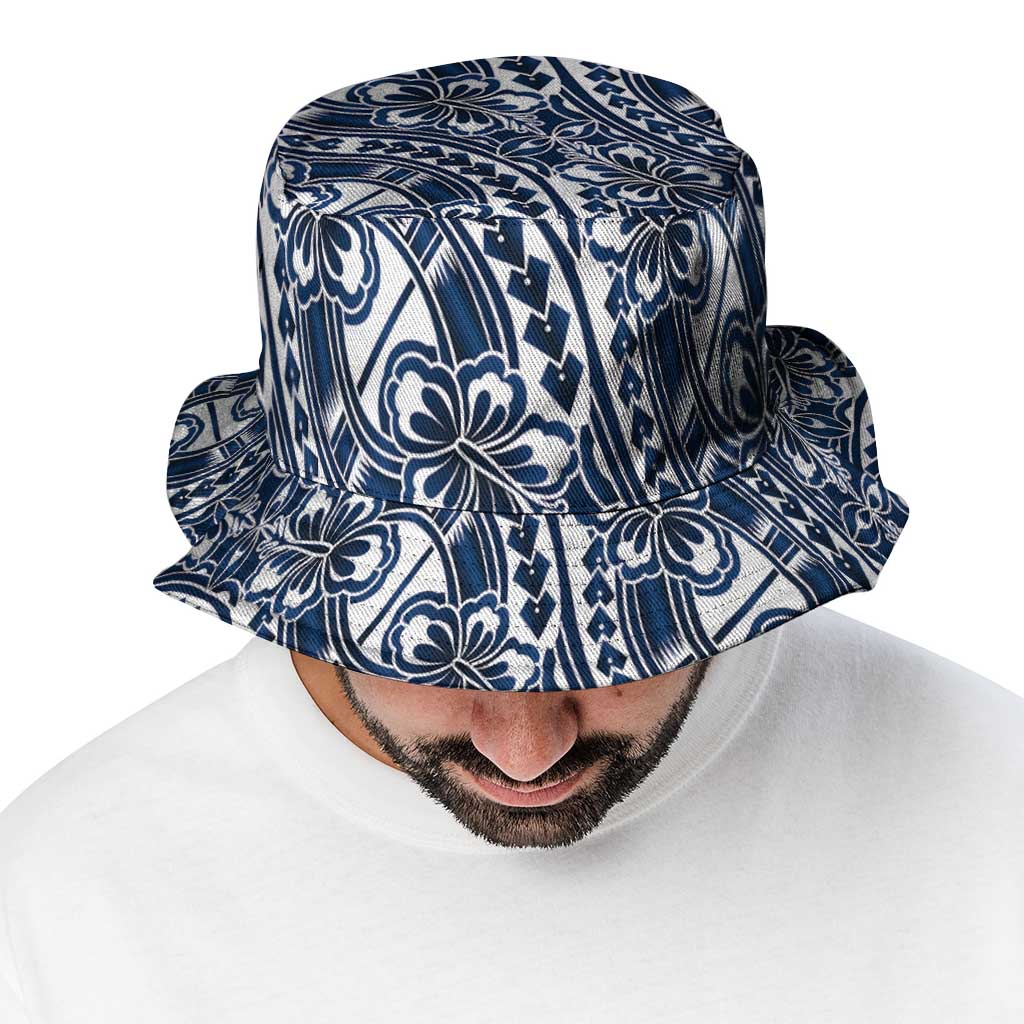 Hibiscus Bloom Island Tribal Waves Bucket Hat Blue Polynesian Pattern LT01 - Polynesian Pride