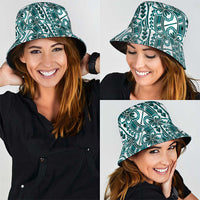Hibiscus Bloom Island Tribal Waves Bucket Hat Teal Polynesian Pattern LT01 - Polynesian Pride