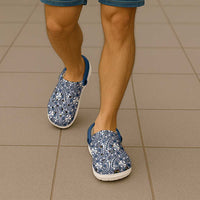 Hibiscus Bloom Island Tribal Waves Clogs Shoes Blue Polynesian Pattern LT01 - Polynesian Pride