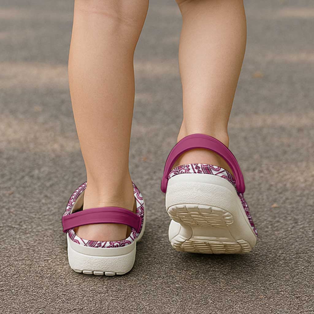 Hibiscus Bloom Island Tribal Waves Clogs Shoes Pink Polynesian Pattern LT01 - Polynesian Pride