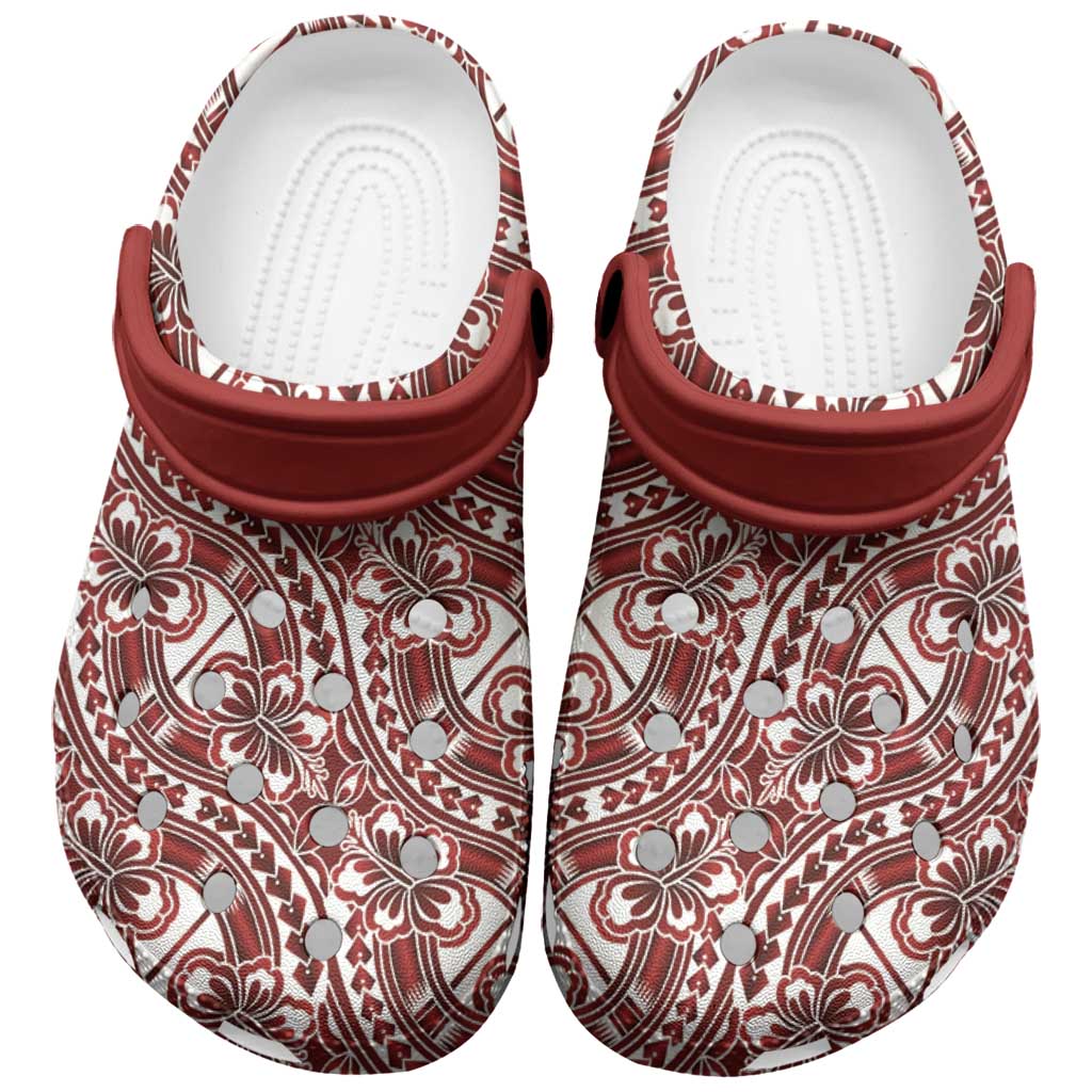 Hibiscus Bloom Island Tribal Waves Clogs Shoes Red Polynesian Pattern LT01 Red - Polynesian Pride