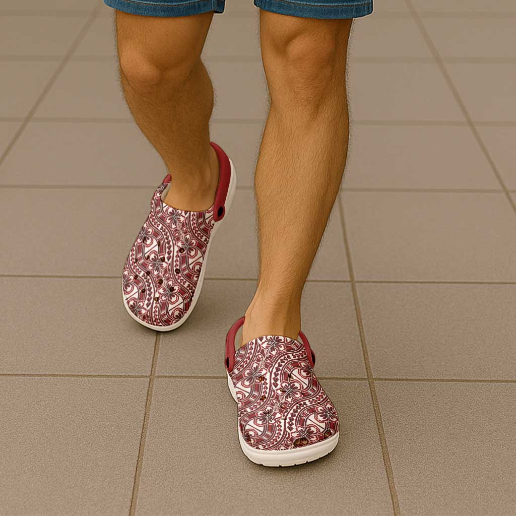 Hibiscus Bloom Island Tribal Waves Clogs Shoes Red Polynesian Pattern LT01 - Polynesian Pride