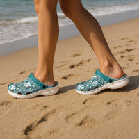 Hibiscus Bloom Island Tribal Waves Clogs Shoes Teal Polynesian Pattern LT01 - Polynesian Pride