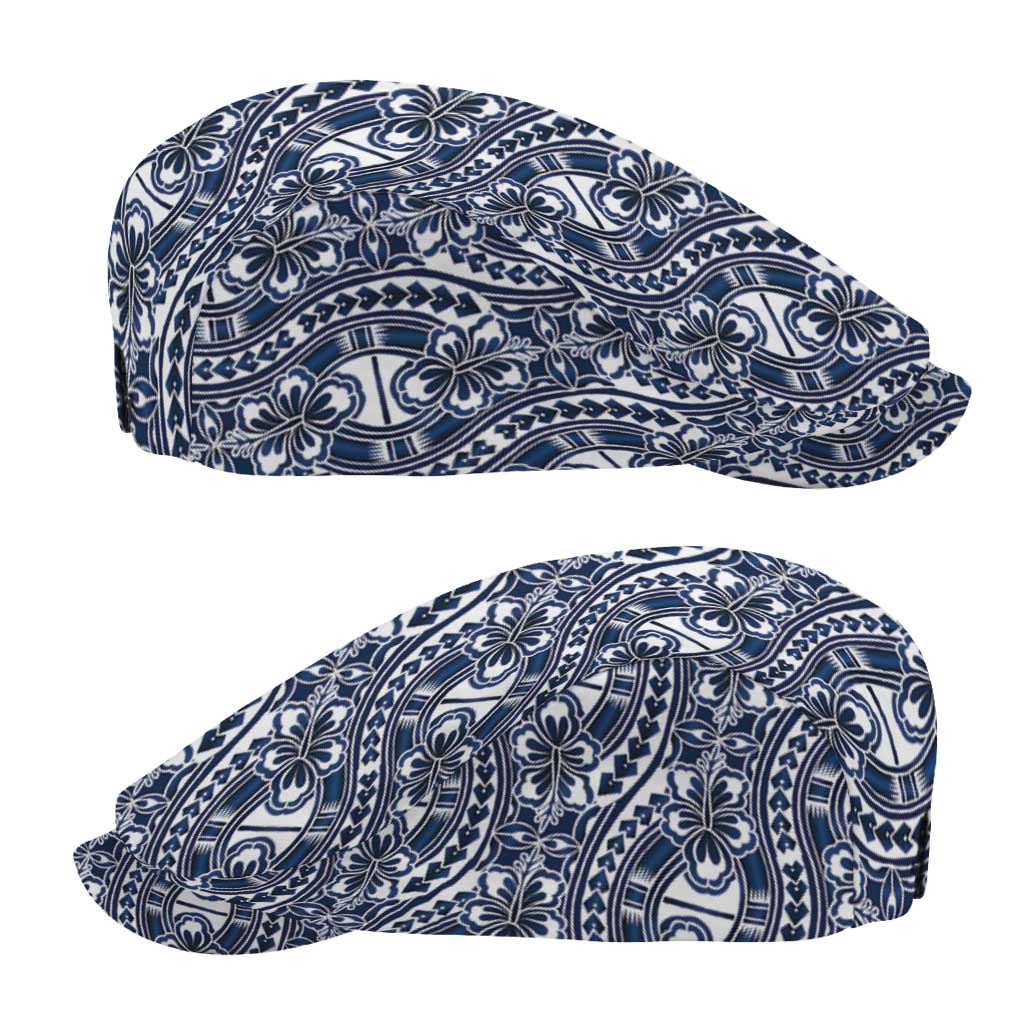 Hibiscus Bloom Island Tribal Waves Jeff Hat Blue Polynesian Pattern LT01 - Polynesian Pride