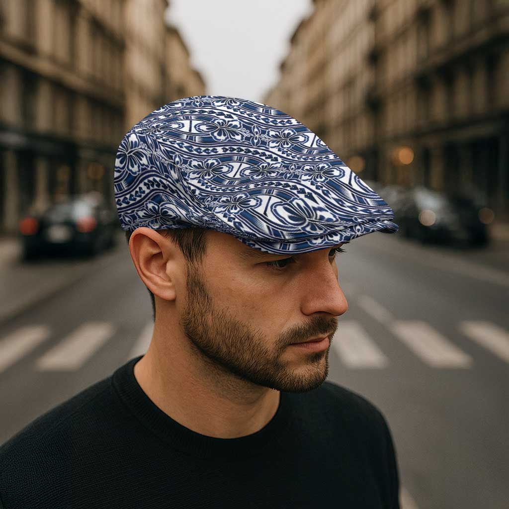 Hibiscus Bloom Island Tribal Waves Jeff Hat Blue Polynesian Pattern LT01 - Polynesian Pride