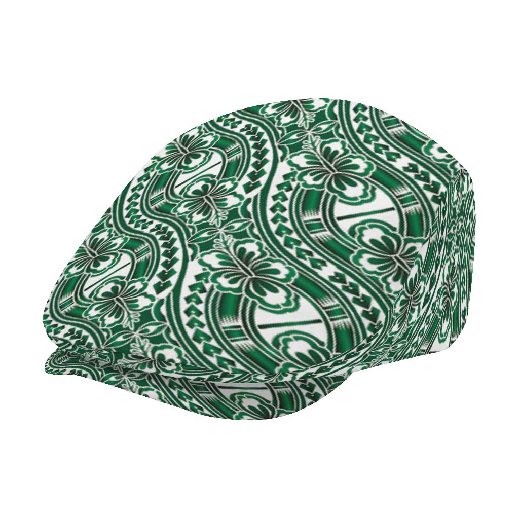 Hibiscus Bloom Island Tribal Waves Jeff Hat Green Polynesian Pattern LT01 - Polynesian Pride