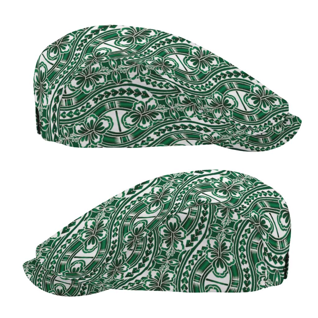 Hibiscus Bloom Island Tribal Waves Jeff Hat Green Polynesian Pattern LT01 - Polynesian Pride