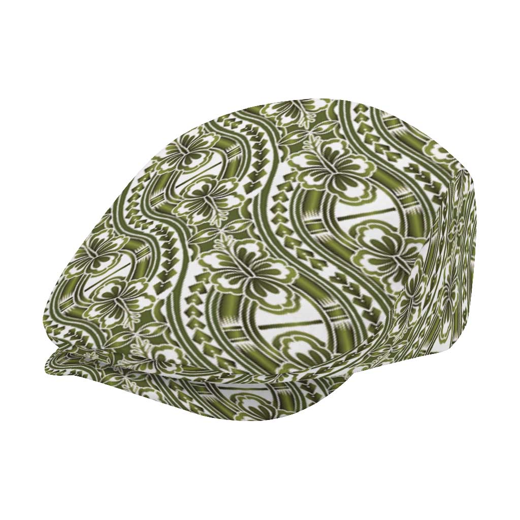 Hibiscus Bloom Island Tribal Waves Jeff Hat Olive Green Polynesian Pattern LT01 - Polynesian Pride