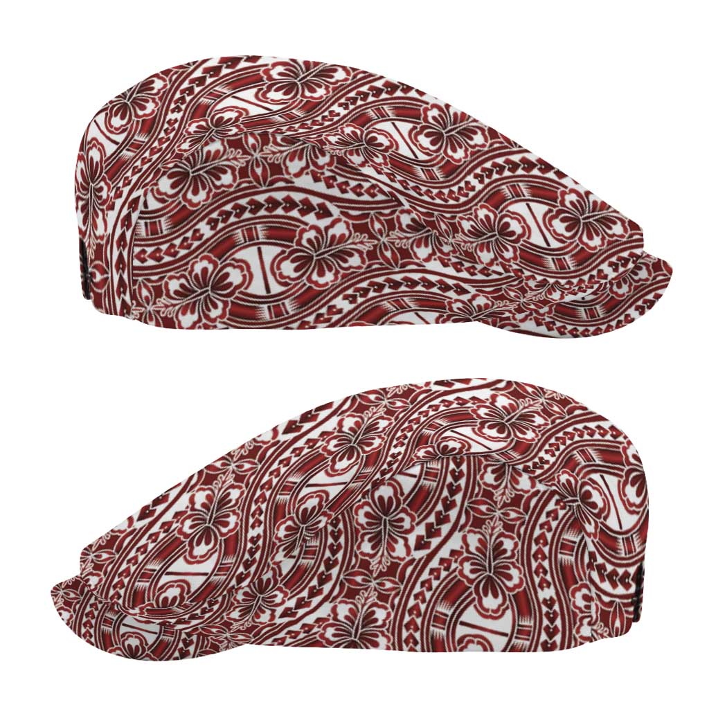 Hibiscus Bloom Island Tribal Waves Jeff Hat Red Polynesian Pattern LT01 - Polynesian Pride