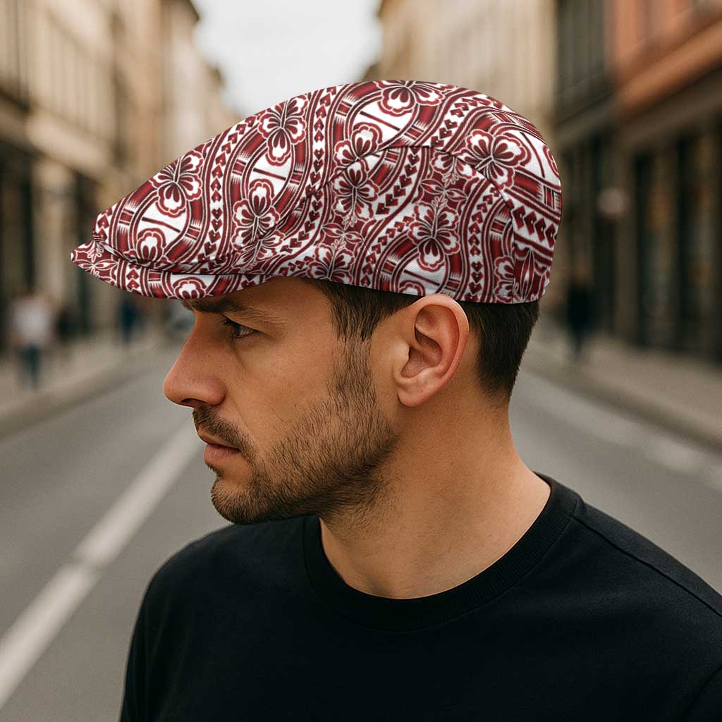 Hibiscus Bloom Island Tribal Waves Jeff Hat Red Polynesian Pattern LT01 - Polynesian Pride