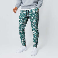Hibiscus Bloom Island Tribal Waves Jogger Pants Teal Polynesian Pattern LT01 - Polynesian Pride
