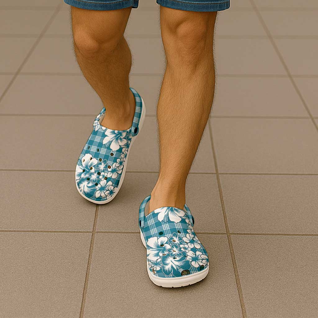 Hibiscus Pakala Ocean Depths Blue Clogs Shoes Tropical Floral Stylized - Polynesian Pride
