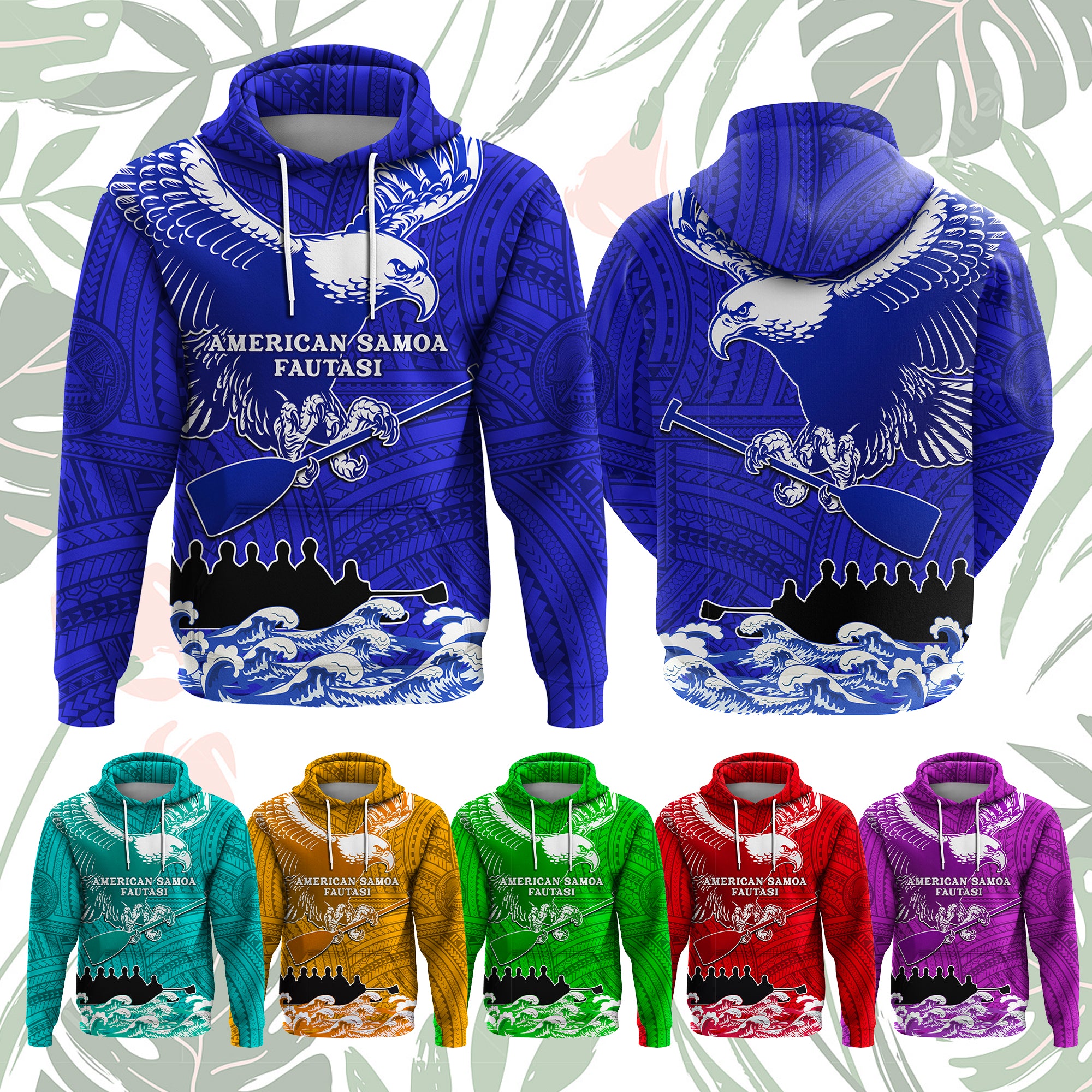 Custom American Samoa Fautasi Race Hoodie Eagle With Polynesian Pattern CTM14 Pullover Hoodie - Polynesian Pride