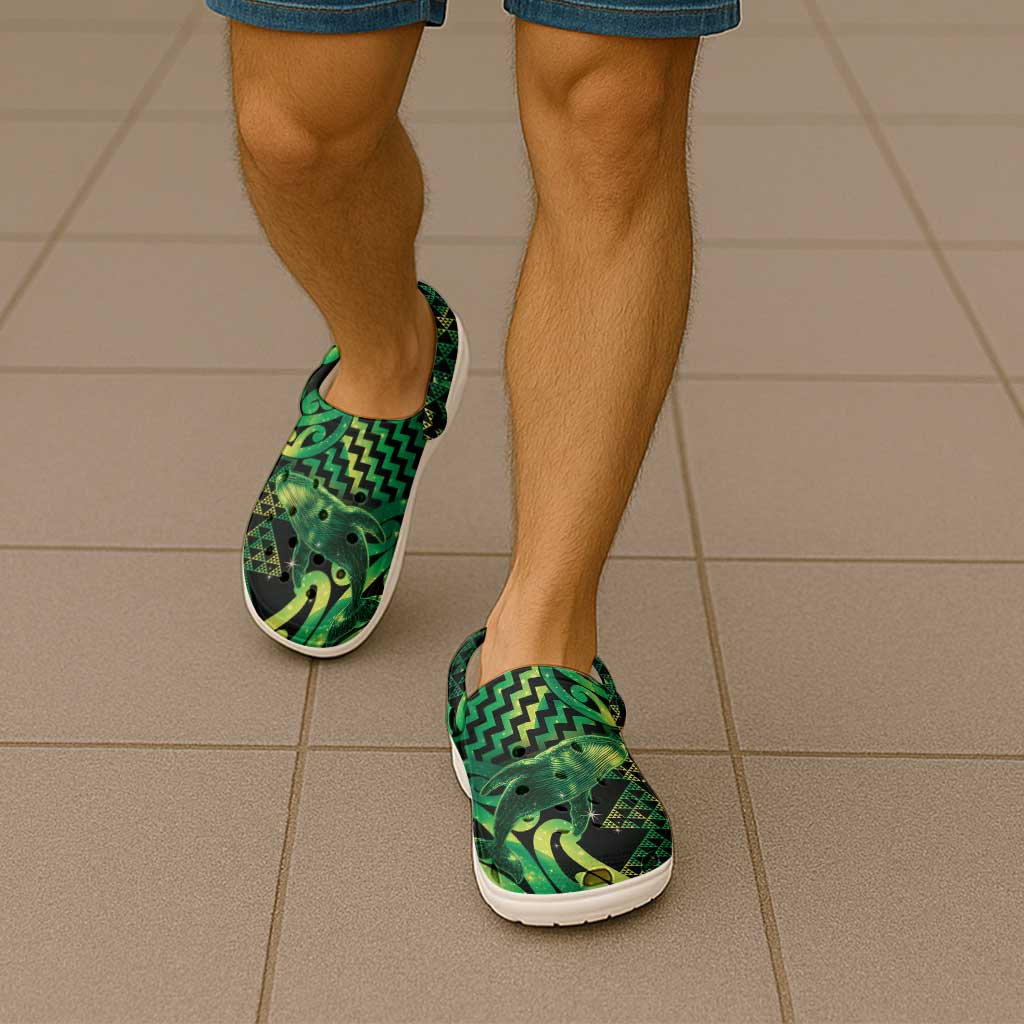 Humpback Whale Matariki New Zealand Clogs Shoes NZ Maori Paikea Poutama Luxury Green