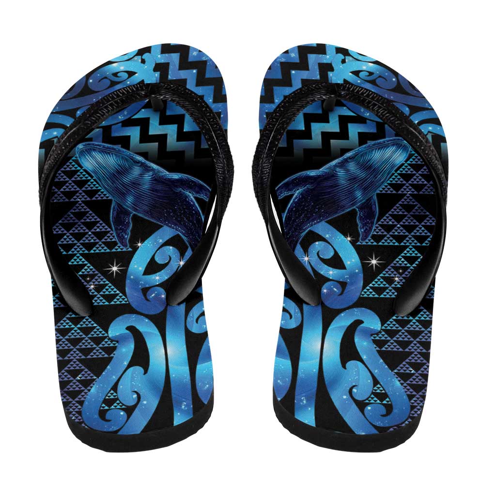 Humpback Whale Matariki New Zealand Flip Flops NZ Maori Paikea Poutama Luxury Blue