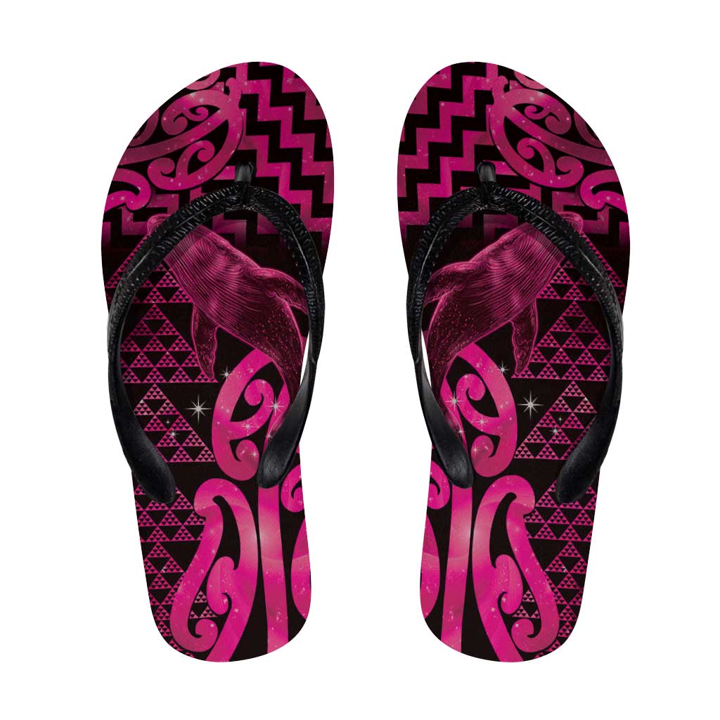 Humpback Whale Matariki New Zealand Flip Flops NZ Maori Paikea Poutama Luxury Pink LT14 Pink - Polynesian Pride