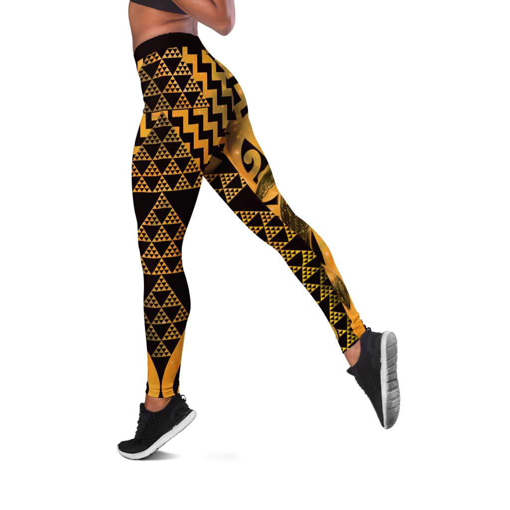 Humpback Whale Matariki New Zealand Leggings NZ Maori Paikea Poutama Luxury Gold