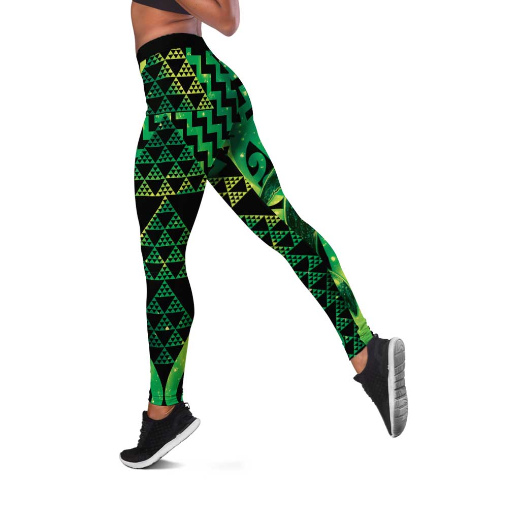 Humpback Whale Matariki New Zealand Leggings NZ Maori Paikea Poutama Luxury Green