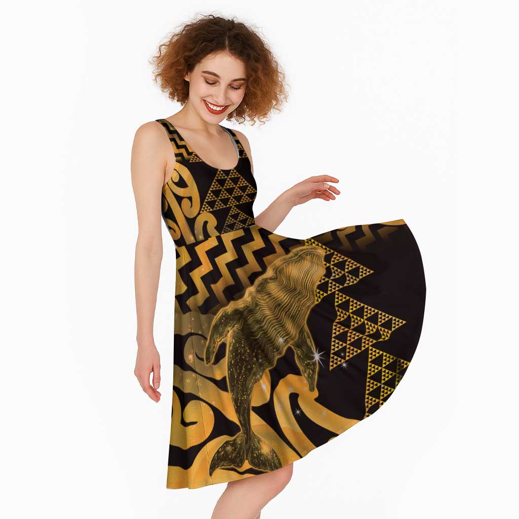 Humpback Whale Matariki New Zealand Midi Dress NZ Maori Paikea Poutama Luxury Gold LT14 - Polynesian Pride